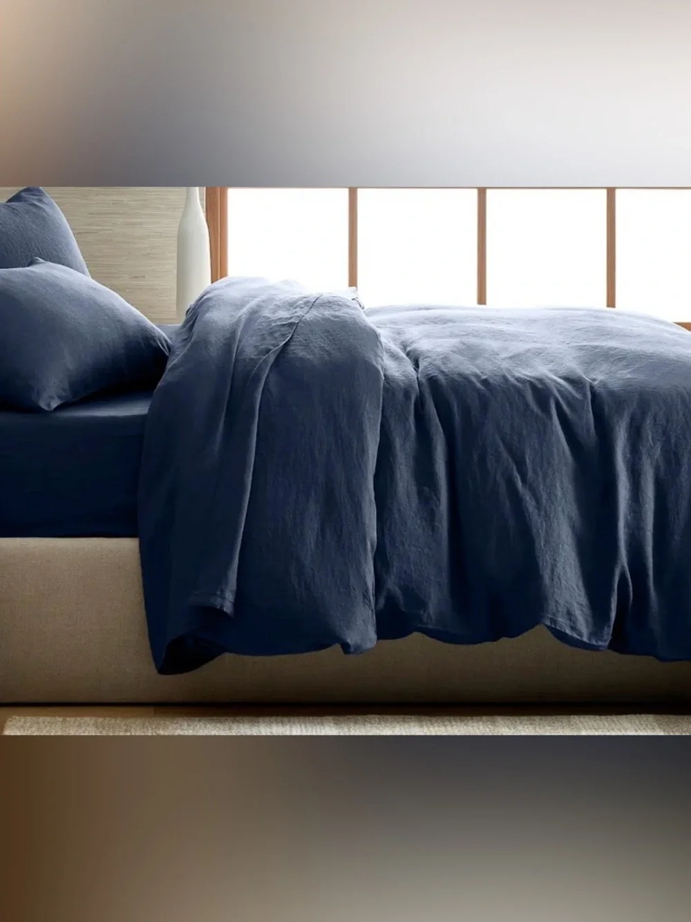 Quince European Linen 1 Piece Duvet Cover, Full/Queen (Navy) NO SHAMS